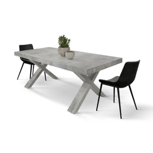 Tavolo allungabile AMALFI in legno grigio cemento e gambe a X, allungabile 180x90 cm - 260x90 cm