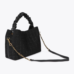 Borsa in Tweed con Manico Arricciato e Logo LC Leopardo