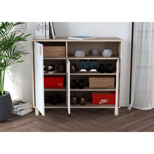 Zapatero Dyrnes melamina roble claro puertas blanco 88x100x37 cm