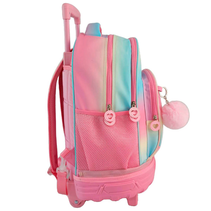 Trolley Fjo Compacto Doble Cuerpo Gran Capacidad Blin Blin Gradient Pink. Espaldera y tirantes ajustables y acolchados.