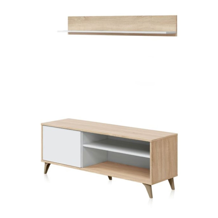 Mueble TV con estante Lira Blanco Artik (Blanco Mate) - Roble Canadian