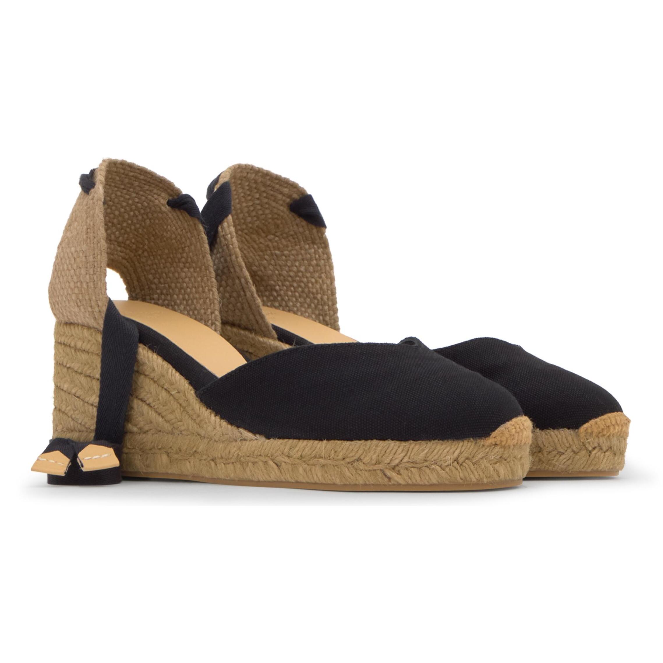 Alpargata de cuña 6 cm en lona de algodón con pala en v y lazo