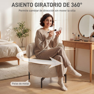 Butaca de Salón con Asiento Giratorio, Sillón de Salón, Tapizado en Lino, con Asiento Amplio, Acolchado Grueso, Patas de Metal para Dormitorio, Lectura, Beige