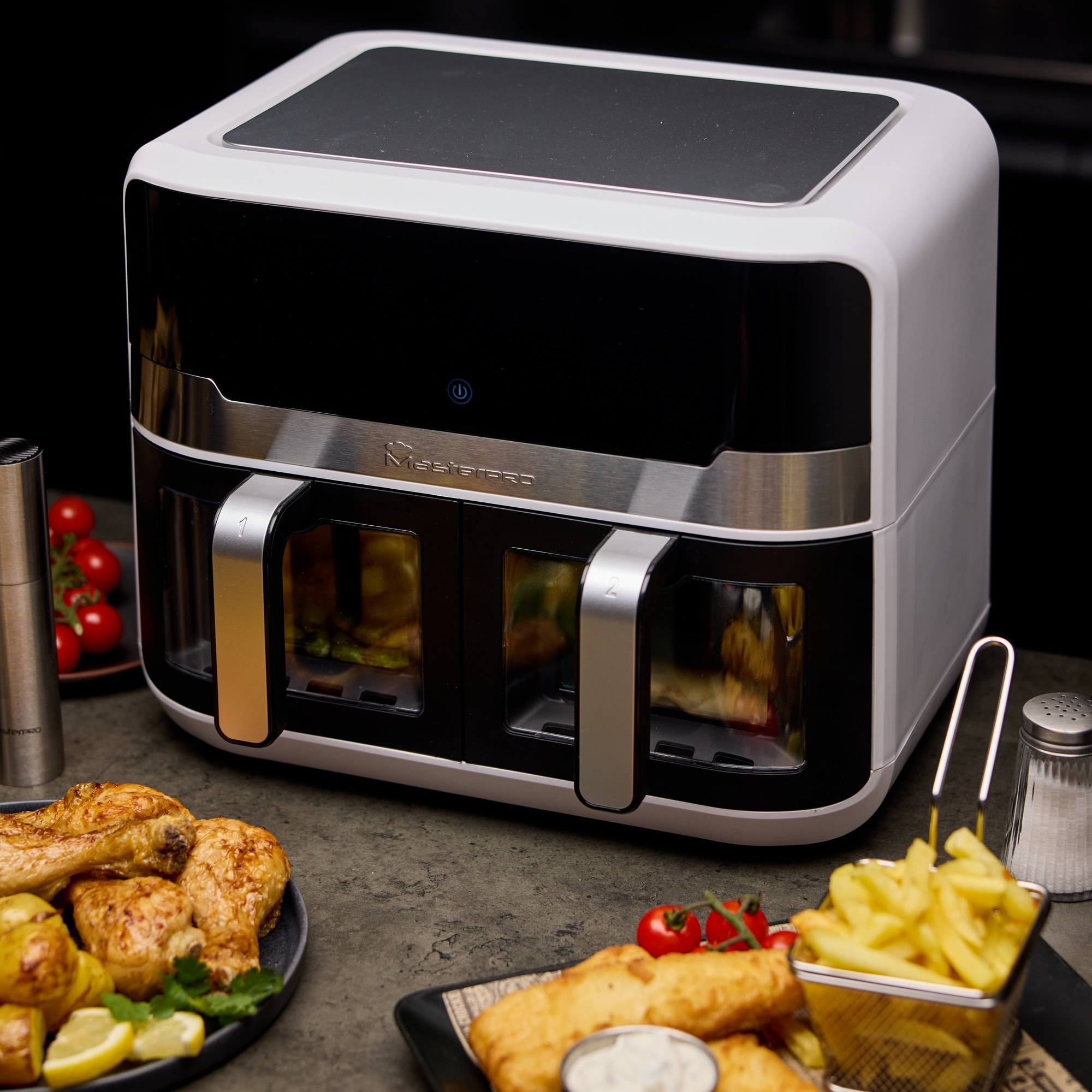 Freidora de aire doble rocket de 9l y 240w con pantalla digital y control de tiempo y temperatura masterpro