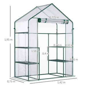 Invernadero de Jardín Invernadero de Terraza con 4 Estantes 1 Puerta con Cremallera para Cultivo de Plantas Flores Verduras 142x73x195 cm Verde