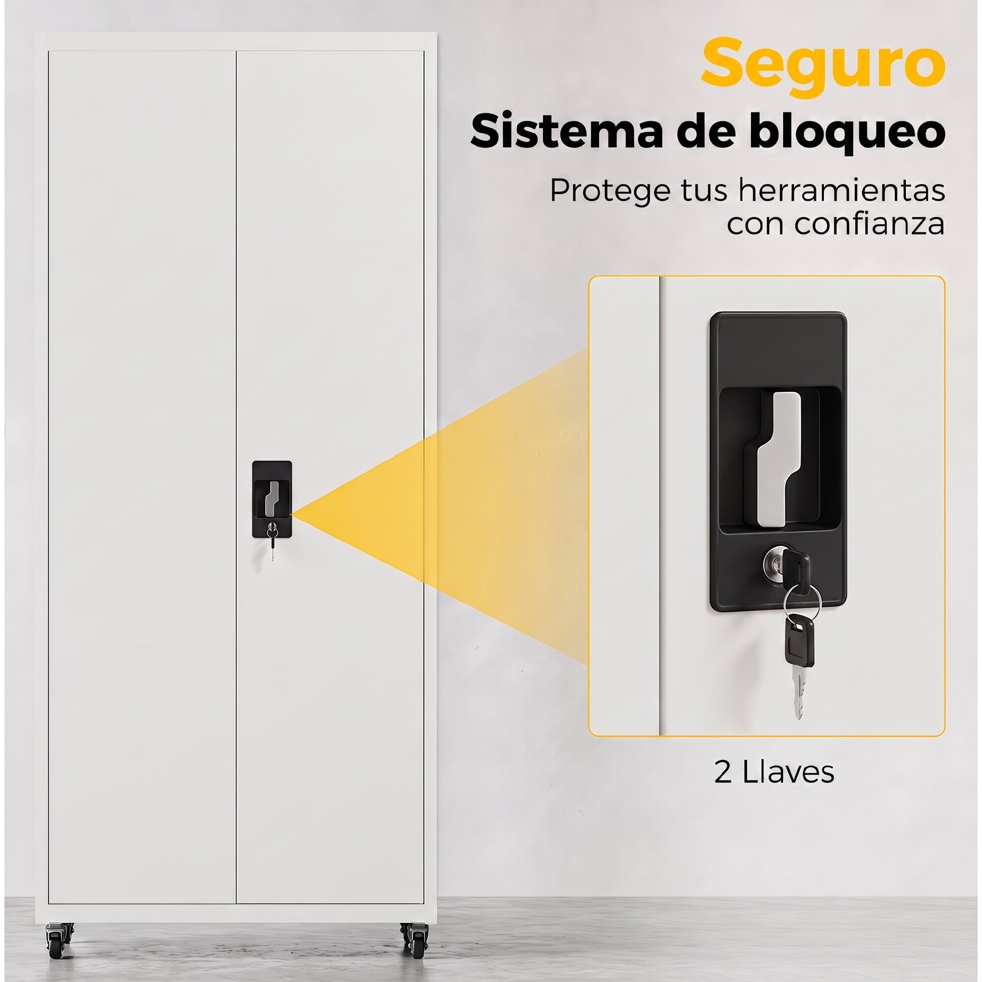 Armario de Herramientas de Acero con Ruedas con Freno, 180 cm, Carro de Herramientas con Cerradura y 4 Estantes Ajustables, Carga 250 kg, Carro de Taller para Garaje, Hogar, Oficina, Blanco