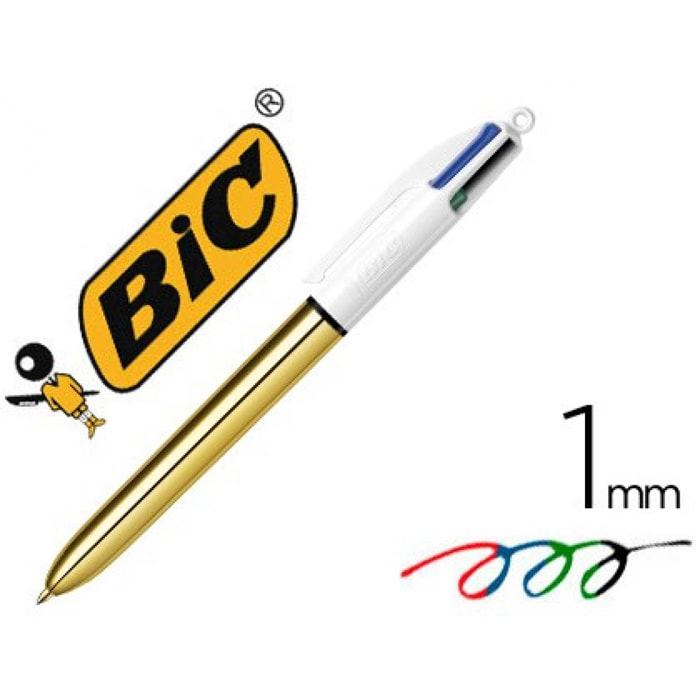 Boligrafo bic cuatro colores shine oro punta de 1 mm (Pack de 12 uds.)