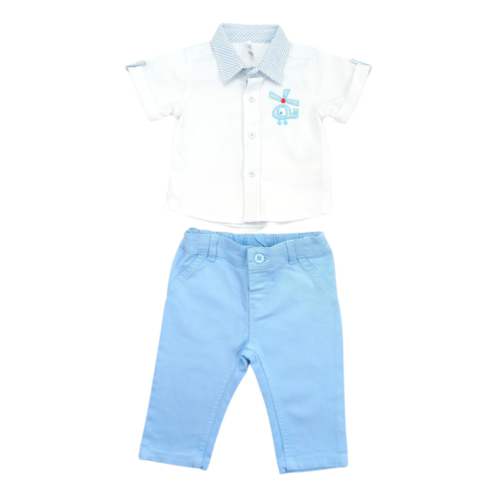 SET CAMICIA RICAMO ELICOTTERINO E PANTALONE CANVAS AZZURRO