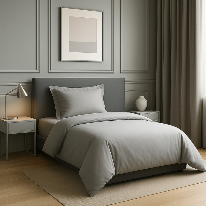 Parure housse de couette + 1 taie 100% coton 57fils silver
