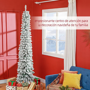 Árbol de Navidad Estrecho 240 cm, Árbol de Navidad Artificial Nevado con 603 Ramas y Soporte de Metal Plegable, Decoración Navideña para Salón, Interior, Verde
