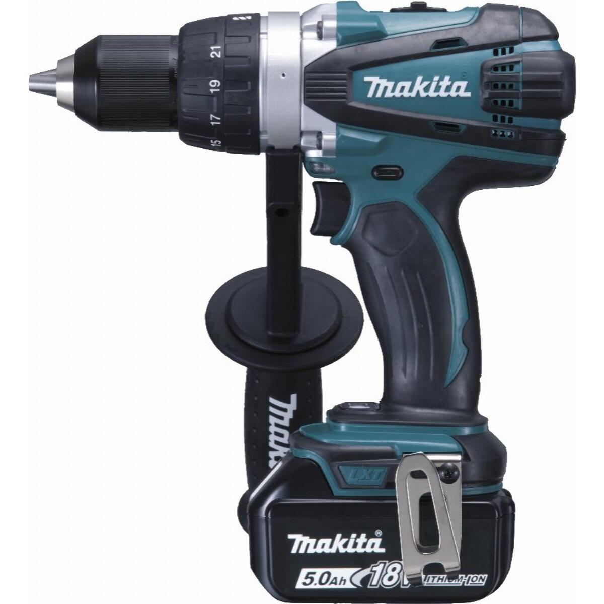 Taladro atornillador MAKITA 18 V Li-Ion 5 Ah Ø 13 mm - 2 baterías, cargador, maletín - DDF458RTJ