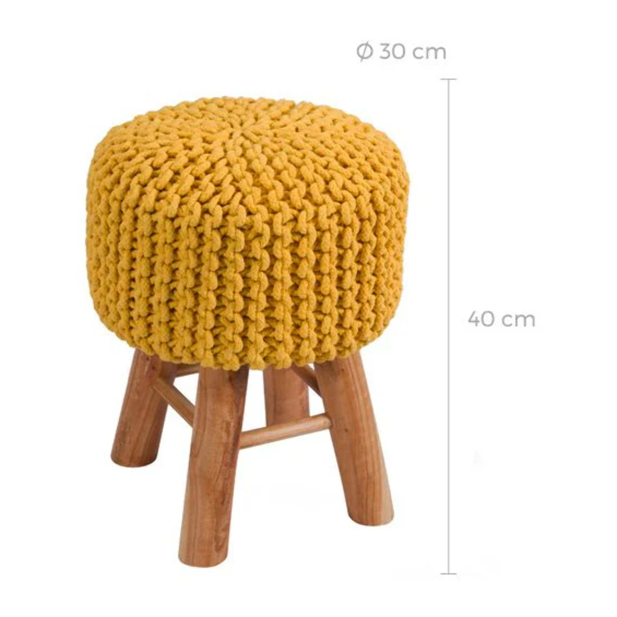 Petit tabouret tricot en coton jaune moutarde - Lisa