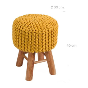 Petit tabouret tricot en coton jaune moutarde - Lisa