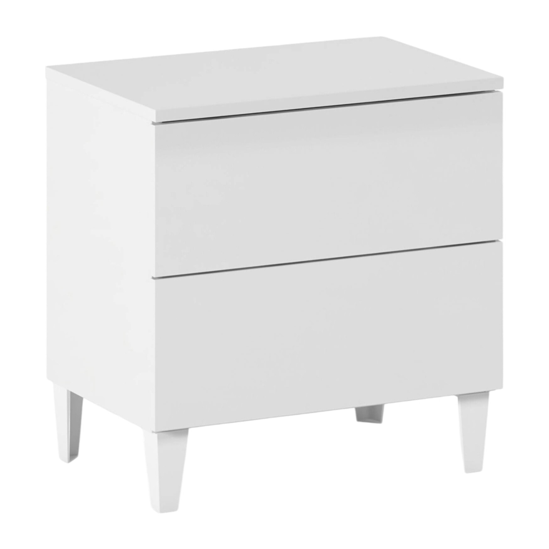 Comodino Nashville, Comodino a 2 cassetti, Tavolino da notte, Comò basso per camera da letto, cm 50x34h49, Bianco lucido