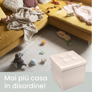 Pouf Contenitore, Puffo per Sedersi, Pouf Poggiapiedi, in Ecopelle, Quadrato, Imbottito, Versatile, Facile da Pulire