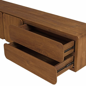 SIXTINE - Buffet 3 portes 2 tiroirs 200x48cm en bois de teck recyclé