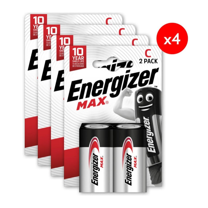 Pack de 4 - Energizer Max Alcaline D/LR20, pack de 2 Piles