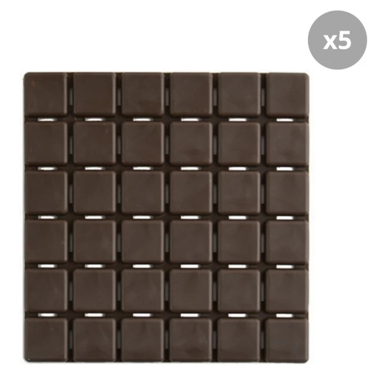Lot de 5 Tapis antidérapants de douche ou baignoire Caoutchouc QUADRO 13x13cm Chocolat MSV