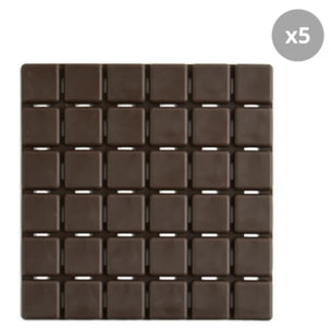 Lot de 5 Tapis antidérapants de douche ou baignoire Caoutchouc QUADRO 13x13cm Chocolat MSV