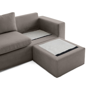 Calgary - canapé d'angle déhoussable et modulable 3 places + 1 pouf en tissu - Gris