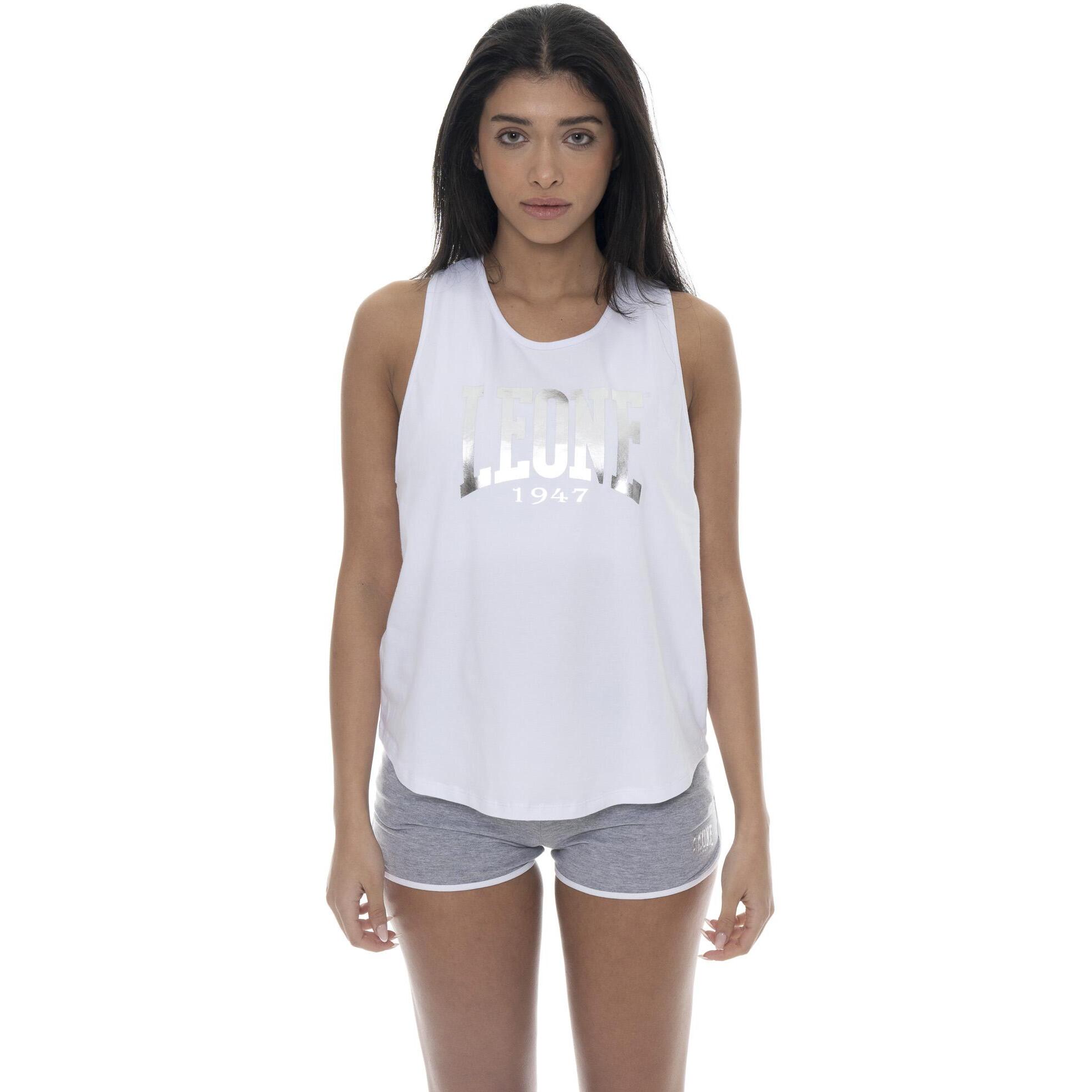 Canotta donna Leone 1947 Apparel in cotone con grande logo metallico frontale.