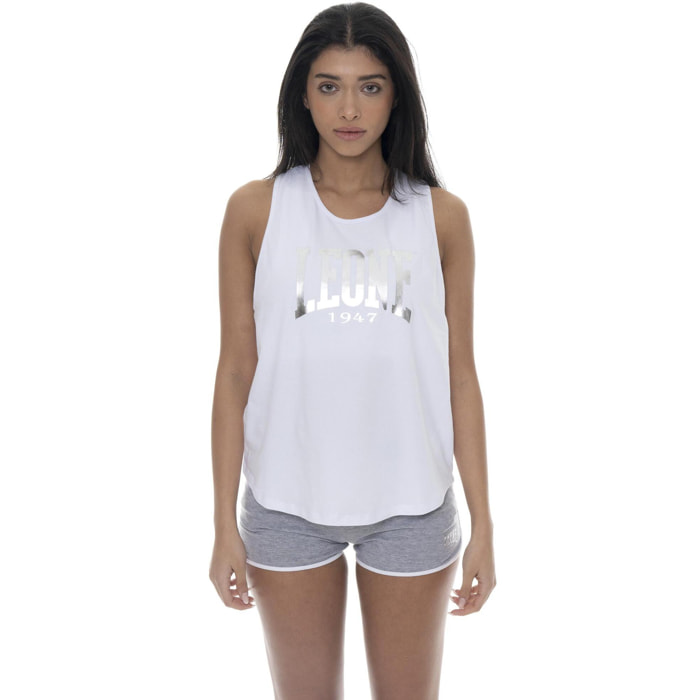 Canotta donna Leone 1947 Apparel in cotone con grande logo metallico frontale.