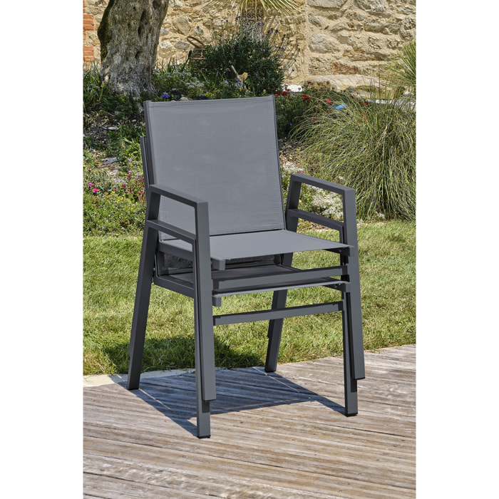 FLORIDE - Lot de 2 fauteuils de jardin empilables en aluminium gris anthracite