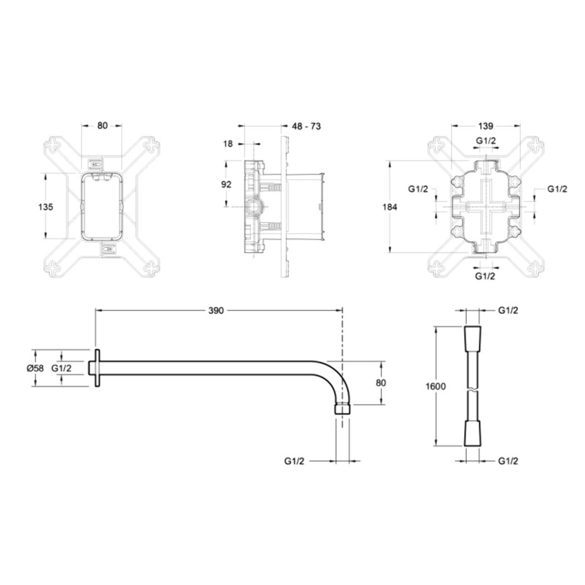 Colonne de douche encastrée thermostatique Modulo rond