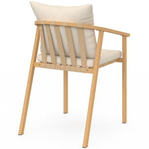 Chaises de jardin Paros métal effet bois et beige - lot de 4