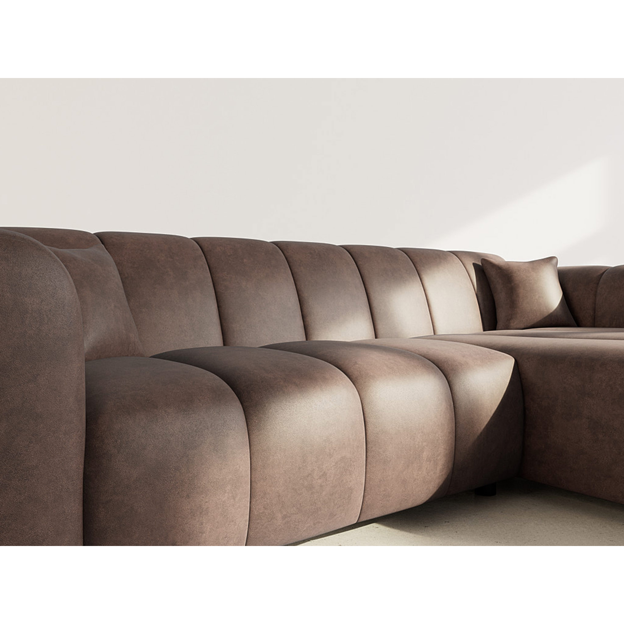 Curtis - canapé d'angle droit 4 places en simili - Marron