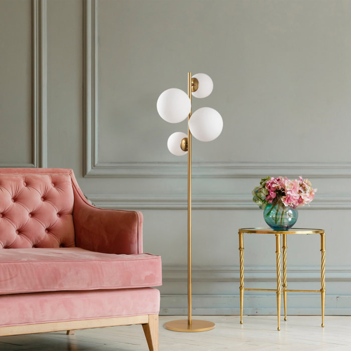 SOLENE - Lampadaire vintage doré - 4 lampes