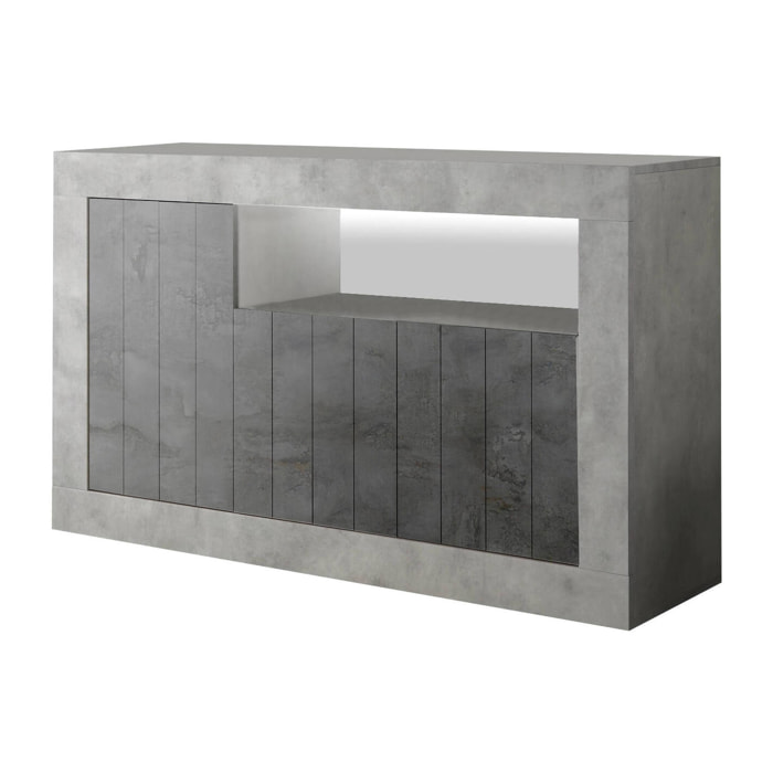 Credenza Dolphin, Buffet da soggiorno, Madia da salotto, Dispensa da cucina, Made in Italy, 138x42 h86 cm, Cemento e Ardesia