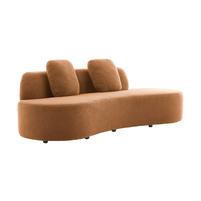 Canapé virgule 3 places en tissu bouclette camel forme organique - WAVE L 232 x P 97 x H 68cm
