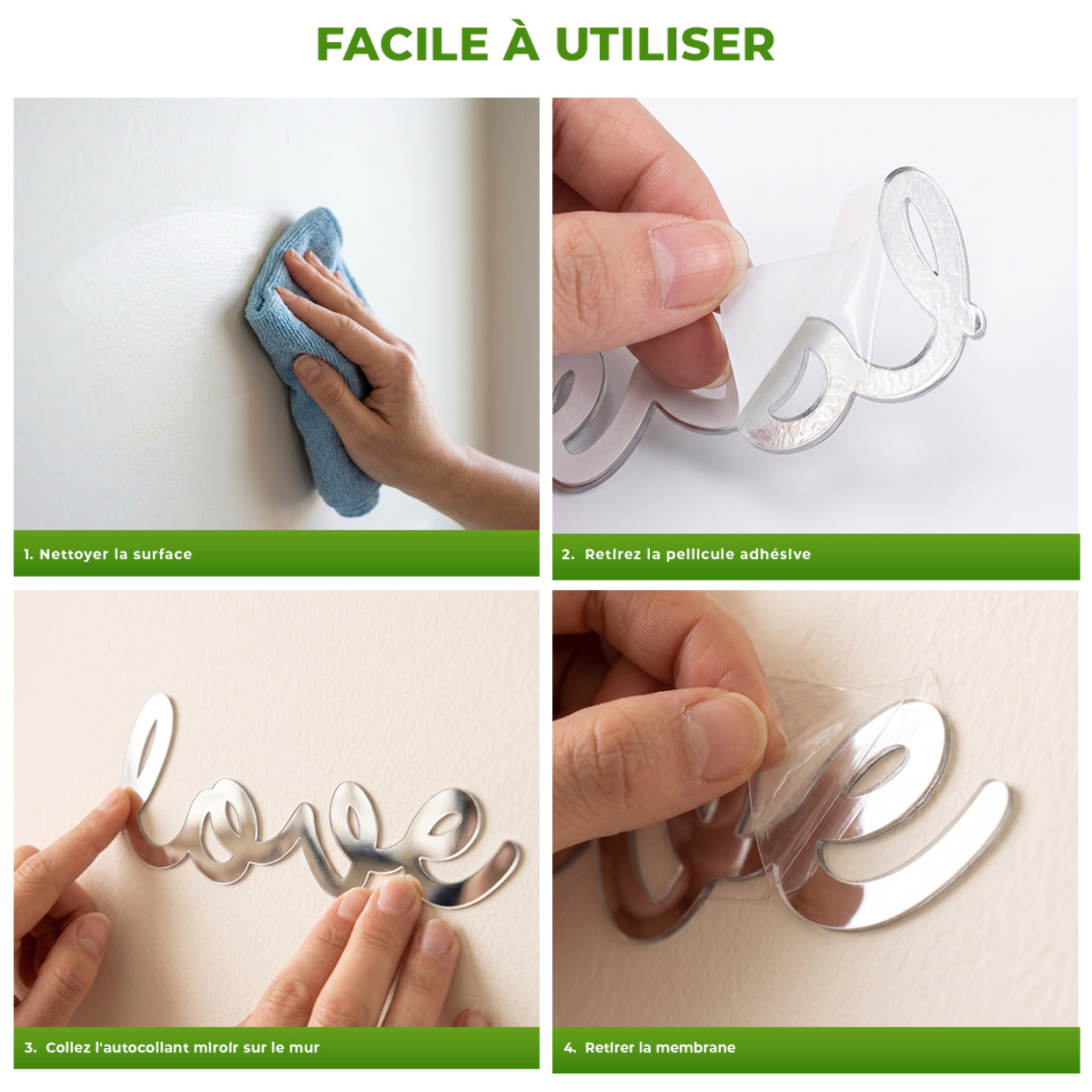 Sticker effet mirroir Love 30 x 10 cm