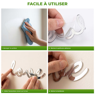 Sticker effet mirroir Love 30 x 10 cm