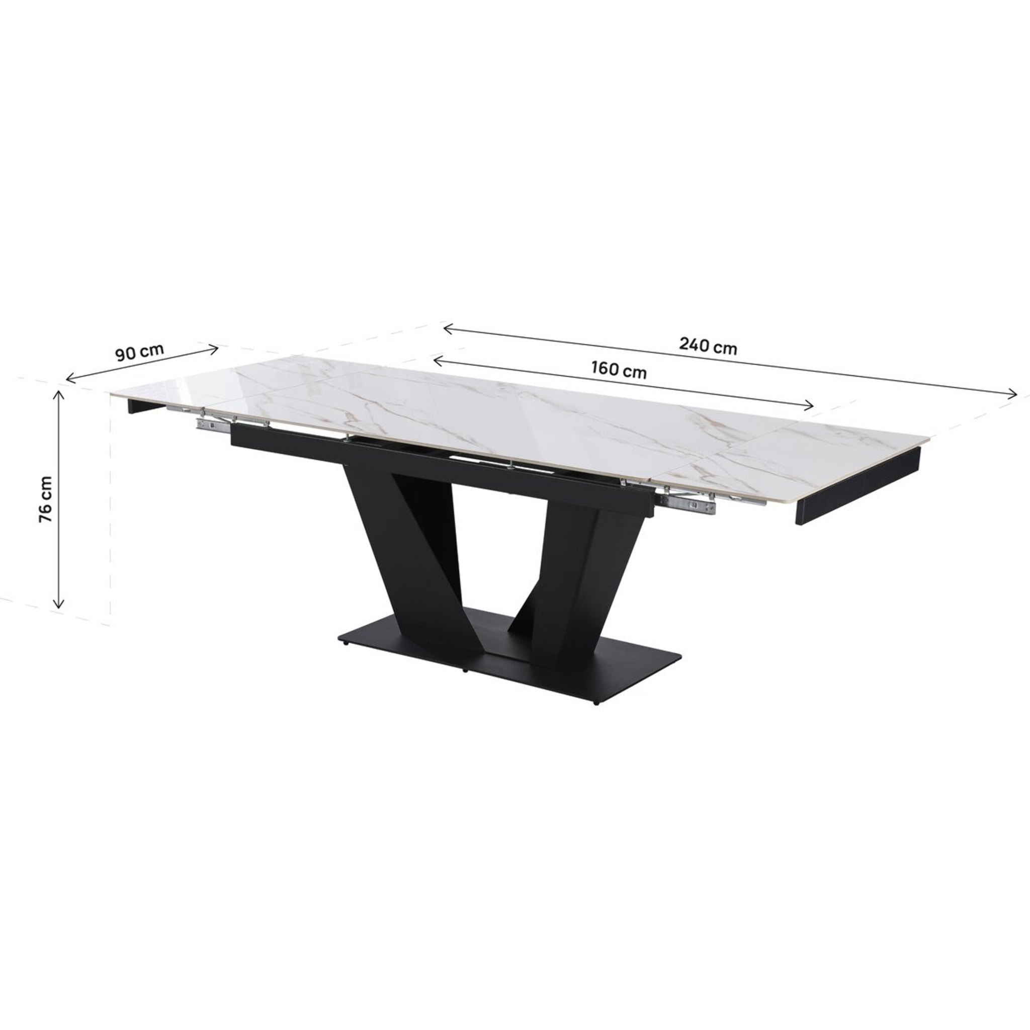 Table à manger extensible en céramique - 160/240 cm - 6 à 10 personnes "Nova" - Blanc marbré gold