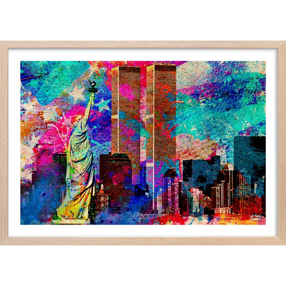 Affiche illustration graffiti new york Affiche + cadre en bois - Chêne