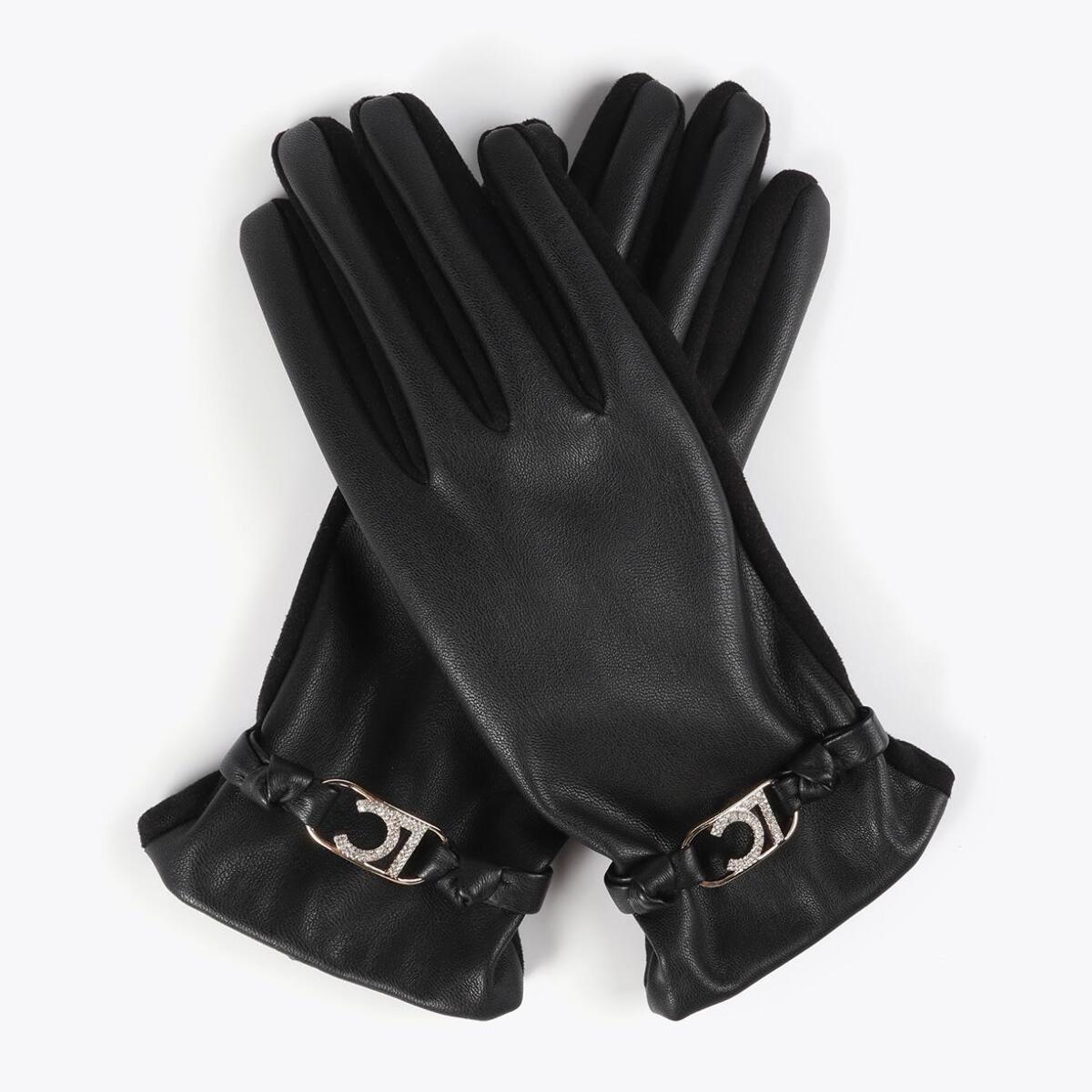 Guanti effetto pelle con bracciale logo ovale