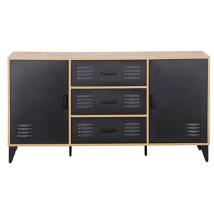 Tribeca - buffet bas - effet bois et métal noir - 140 cm - Bois / Noir