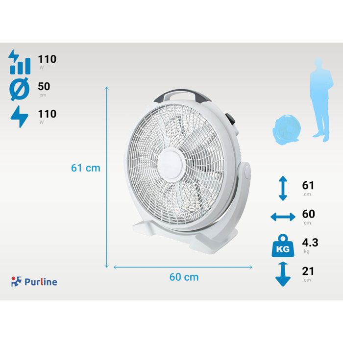 Ventilateur industriel 110W avec 5 pales et 3 vitesses