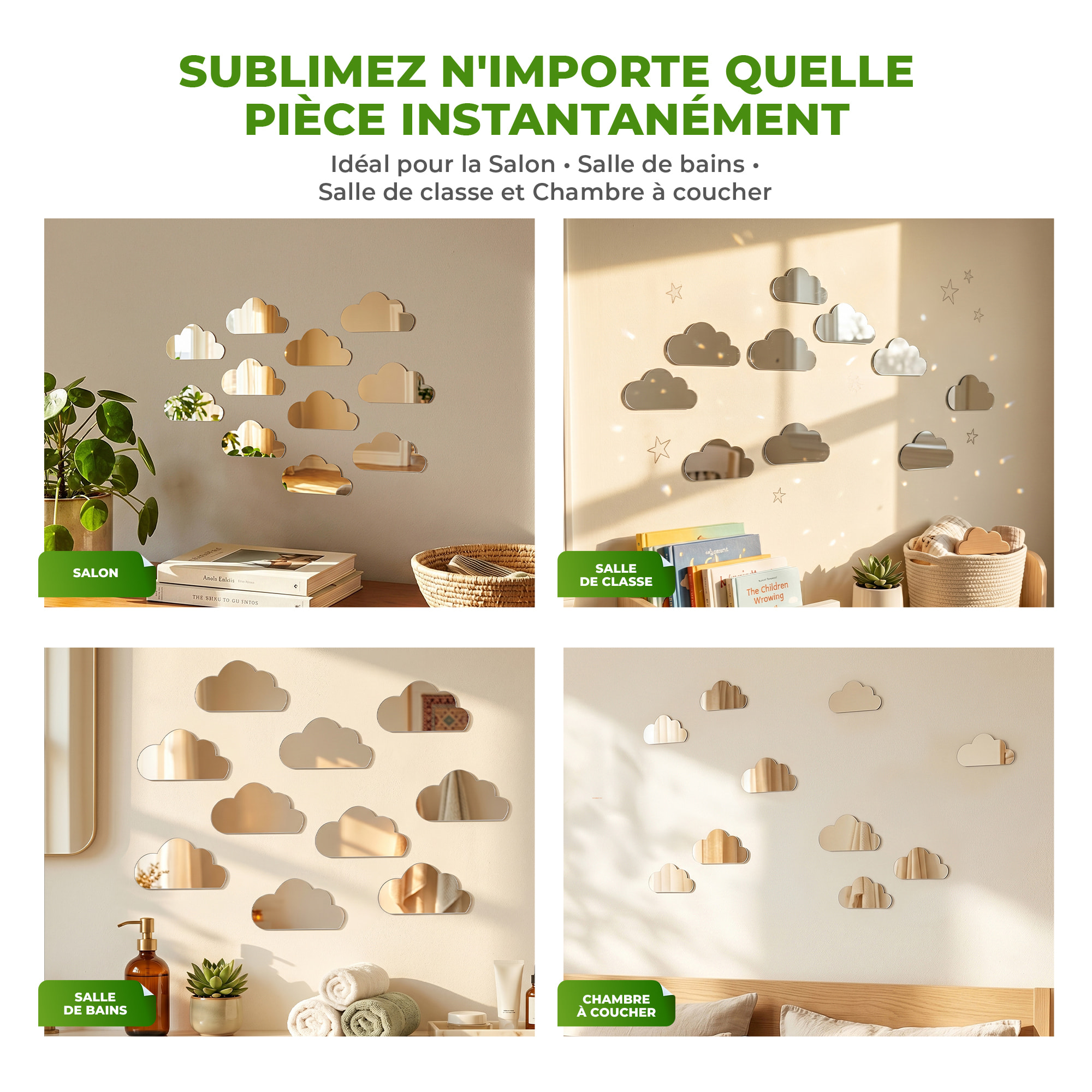 Pack de 10 nuages en papier adhésifs 3D métal argentés
