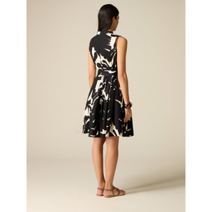 Oltre - Vestido flare en popelina estampada - Negro