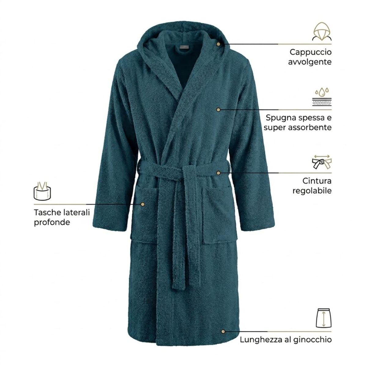 INTRECCI HOME Accappatoio Uomo e Donna, in Puro Cotone Jacquard 500 g, , Morbidezza Extra, Avvolgente, con Cappuccio e Tasche, Elegante e Confortevole,