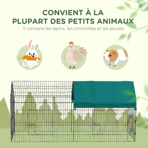 Parc enclos petits animaux - 2 portes, 2 trappes nourrissages, zone couverte - acier noir polyester vert