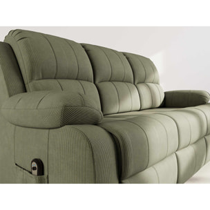 Armand - Canapé 3 places relax électrique en velours côtelé - Vert