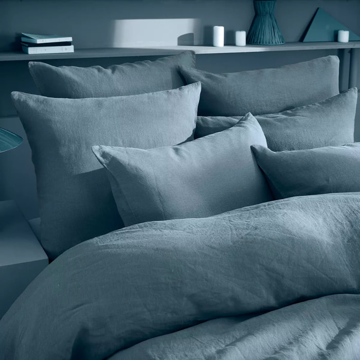 Taie d'oreiller pur lin lavé 165 g/m² uni bleu Le lin lave denim