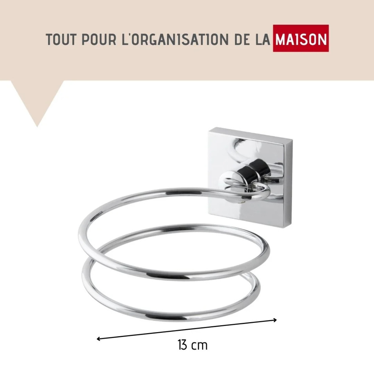 Support sèche cheveux en zinc gris chromé Fackelmann Mare