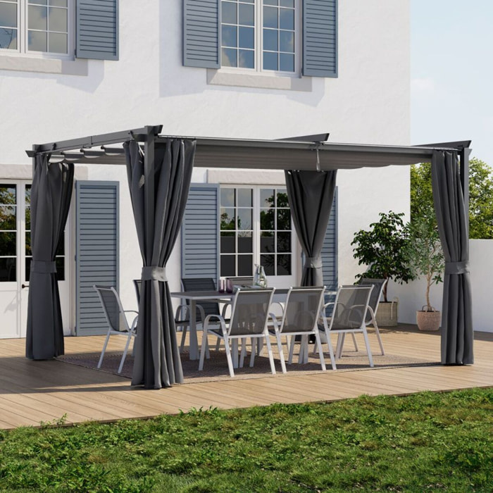 Pergola Marina 3x4m toit rétractable + 4 rideaux