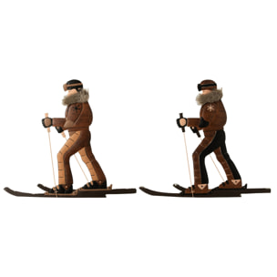 J-Line Objet Mural Skieur Métal Marron Foncé/Noir Assortiment De 2
