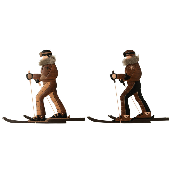 J-Line Objet Mural Skieur Métal Marron Foncé/Noir Assortiment De 2